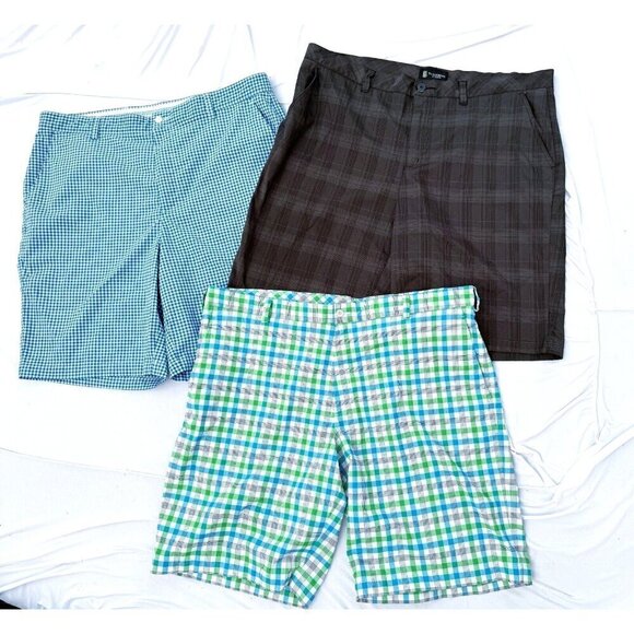 Footjoy Nike St Andrews Scotland LOT Sz 40 42 Mens Plaid Checkered Golf Shorts - Picture 1 of 4